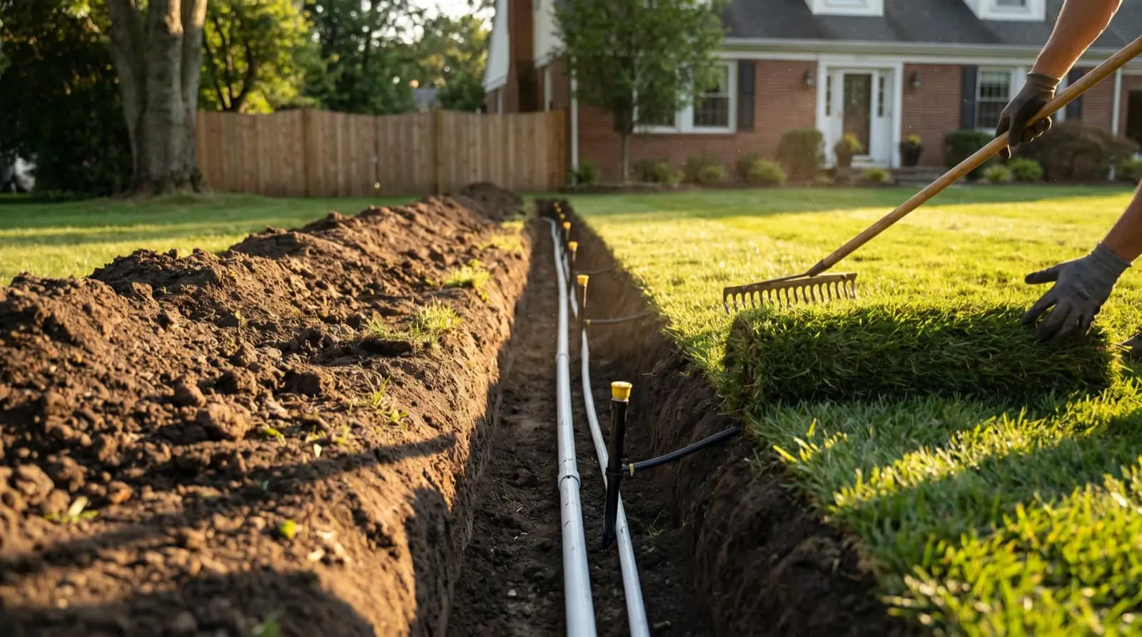 Sprinkler lines going in for a new lawn irrigation system